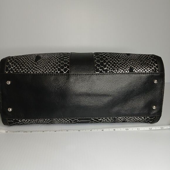 Aimee Kestenberg Leather Handbag  Black Purse Snake Print Metallic Satchel - Picture 9 of 16